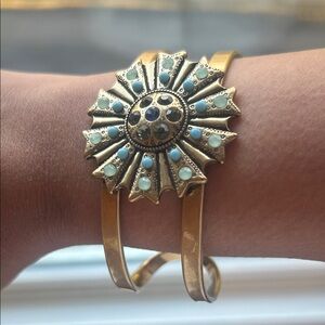 Gold and Blue Sunburst Cuff Bracelet